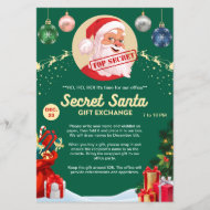 Secret Santa Gift Exchange Green Xmas Event Party Flyer