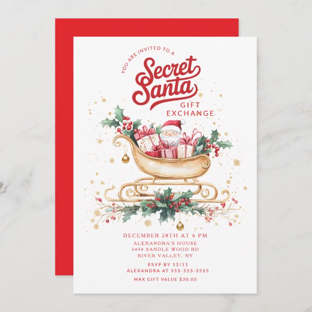 Secret Santa Gift Exchange Invitation (Front/Back)