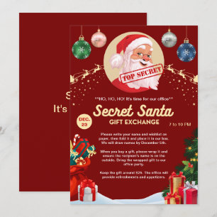 Secret Santa Gift Exchange Office Home Red Party Invitation