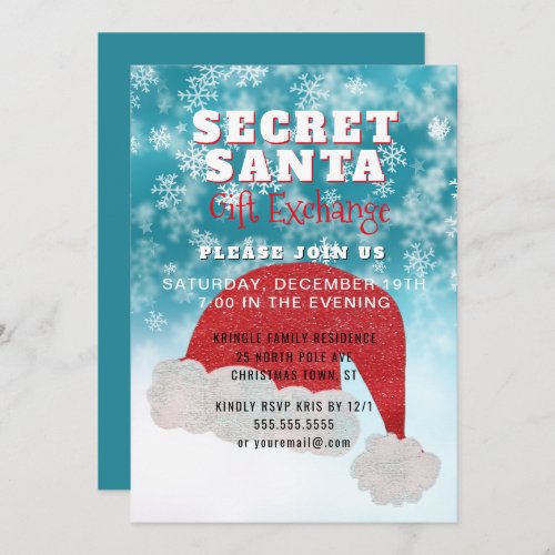 Secret Santa Gift Exchange Party Blue Invitation