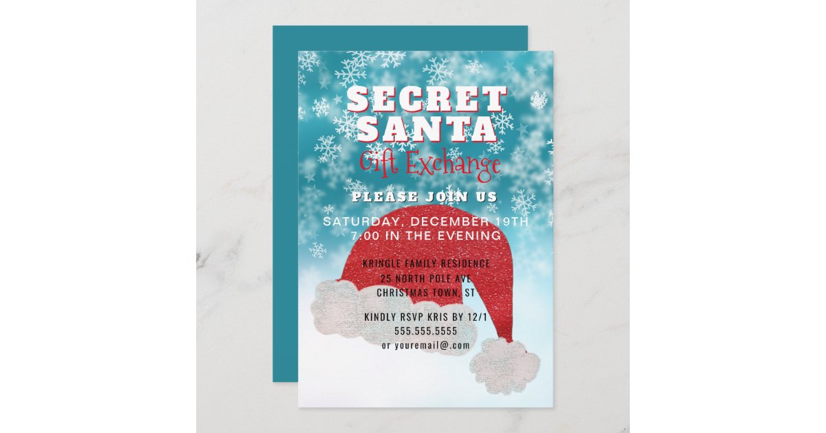 Secret Santa Gift Exchange Party Blue Invitation | Zazzle