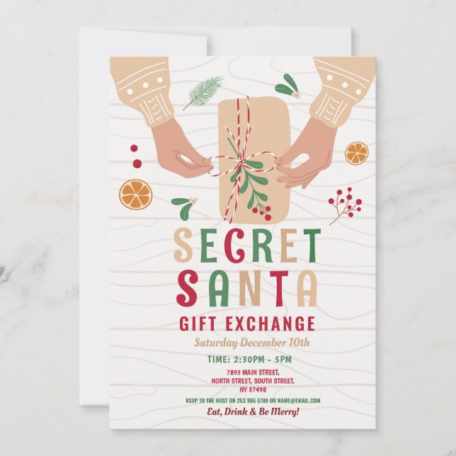 Secret Santa Gift Exchange Party Christmas Family Invitation (Front)