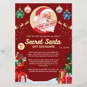 Secret Santa Gift Exchange Red Xmas Event Party Flyer