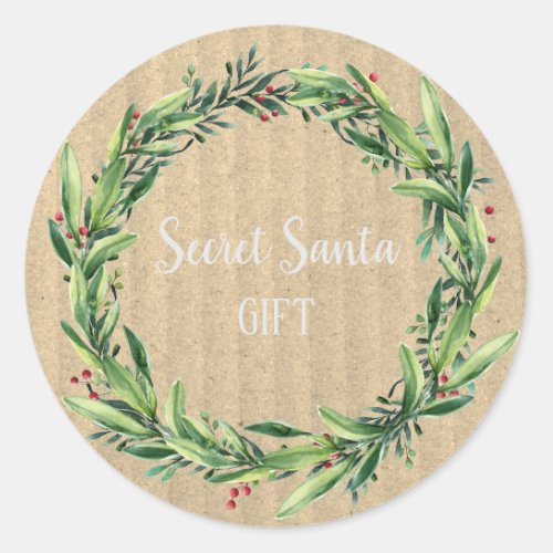 Secret Santa Gift Floral Wreath Funny Classic Round Sticker