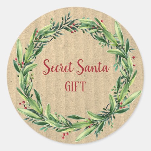 Secret Santa Gift Floral Wreath Funny Classic Round Sticker