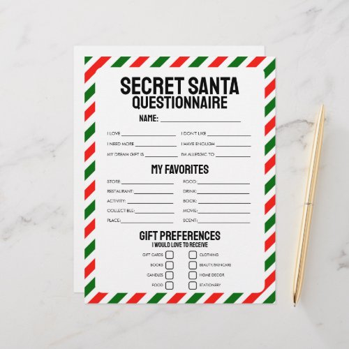 Secret Santa Gift Questionnaire