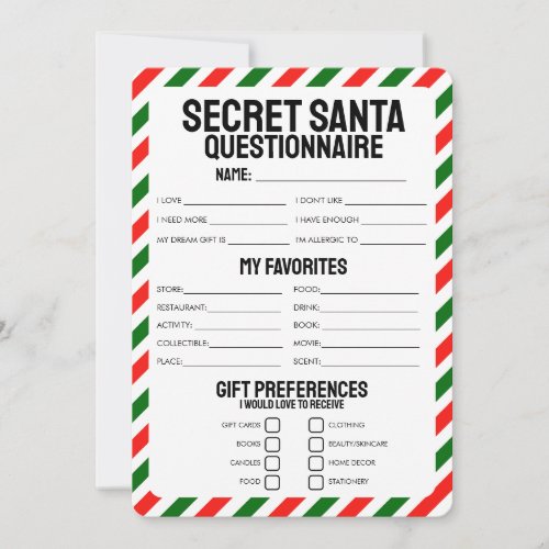 Secret Santa Gift Questionnaire Invitation