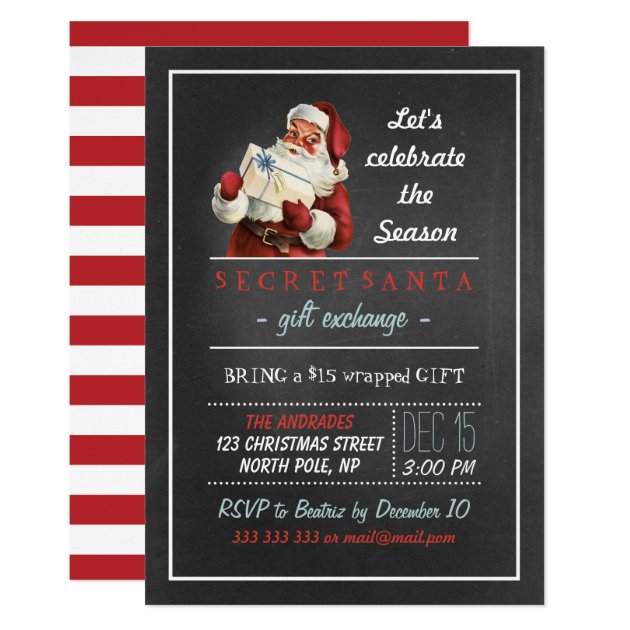 Secret Santa Holiday Party 5x7 Vintage Chalkboard Invitation