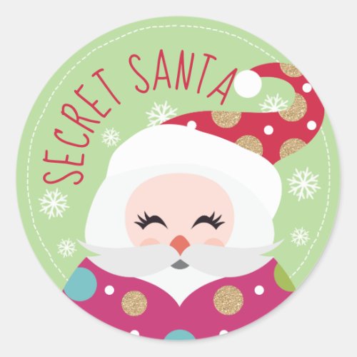 Secret Santa Illustrative Colourful Christmas Classic Round Sticker