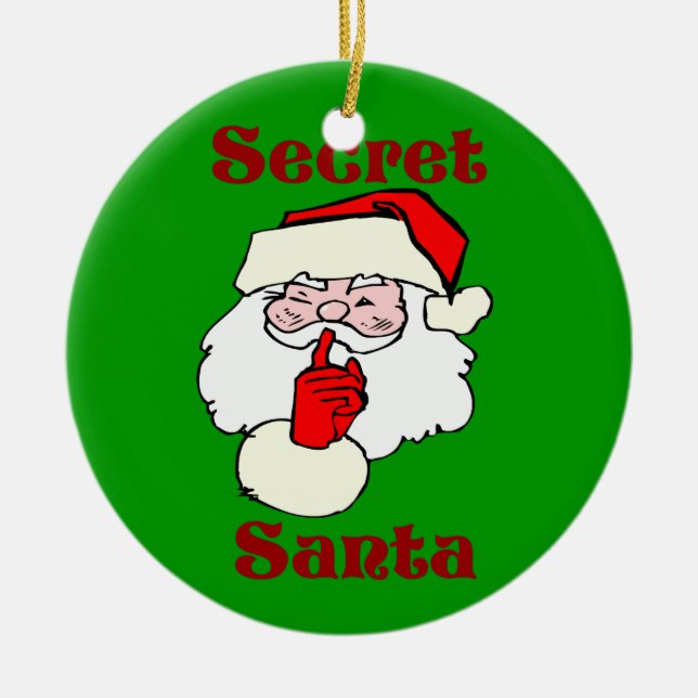 Secret Santa on Christmas Green Ceramic Ornament (Front)