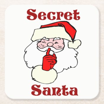 Secret Santa On Christmas Square Paper Coaster by santasgrotto at Zazzle