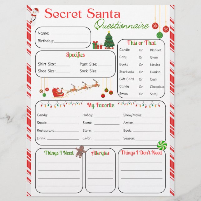 Secret Santa Questionnaire Flyer (Front)