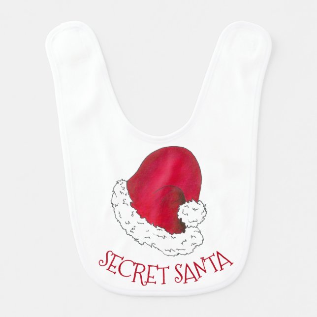 SECRET SANTA Red Santa Claus Baby Christmas Bib (Front)
