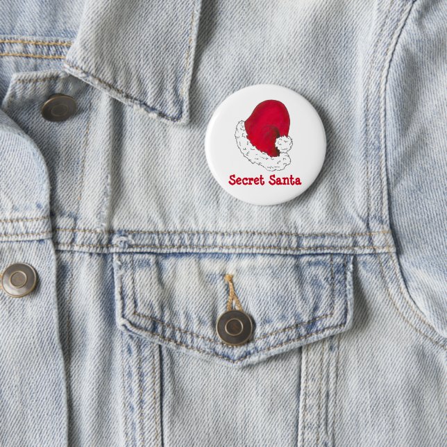 Secret Santa Red Santa Hat Christmas Holiday Xmas Pinback Button (In Situ)