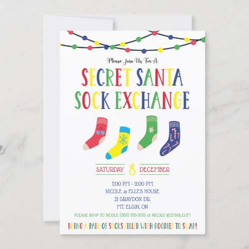 Secret Santa Sock Exchange Sock Swap Holiday Party Invitation