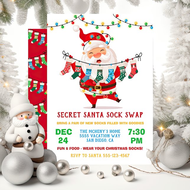 Secret Santa Sock Swap Exchange Party Invitation (Creator Uploaded)