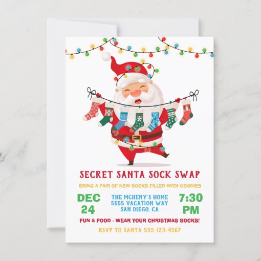 Secret Santa Sock Swap Exchange Party Invitation | Zazzle