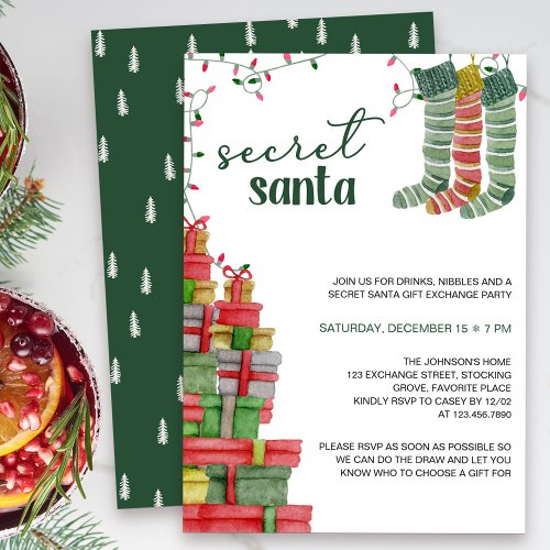 Secret Santa Stockings and Presents Holiday Invitation