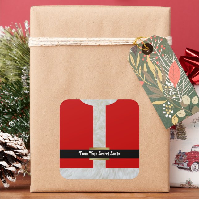 Secret Santa Suit Personalized Christmas Square Sticker (Holiday)