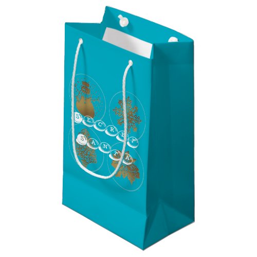 Secret Santa Teal Turquoise Gold Seals Gift Bag