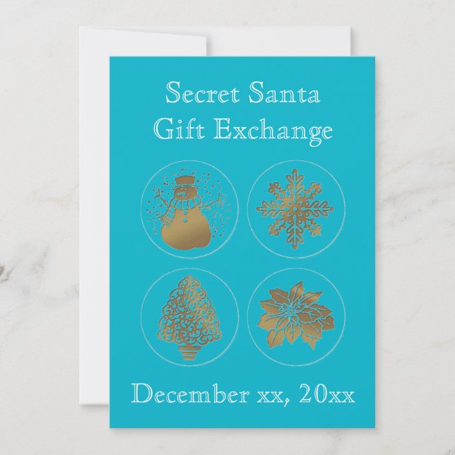 Secret Santa Teal Turquoise Gold Seals Invitations (Front)