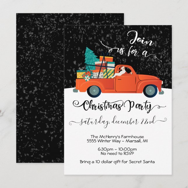 Secret Santa Truck Chistmas Tree Party Invitation (Front/Back)