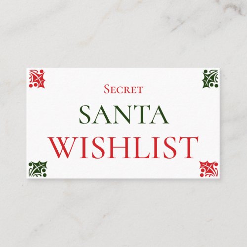 Secret Santa Wishlist Christmas Gift Exchange Game Business Card