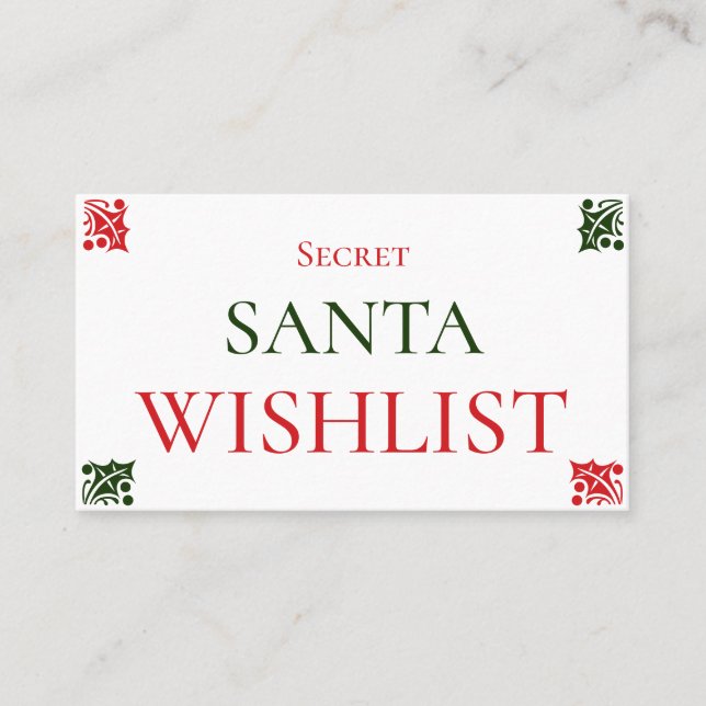 Secret Santa Wishlist Christmas Gift Exchange Game Business Card (Front)
