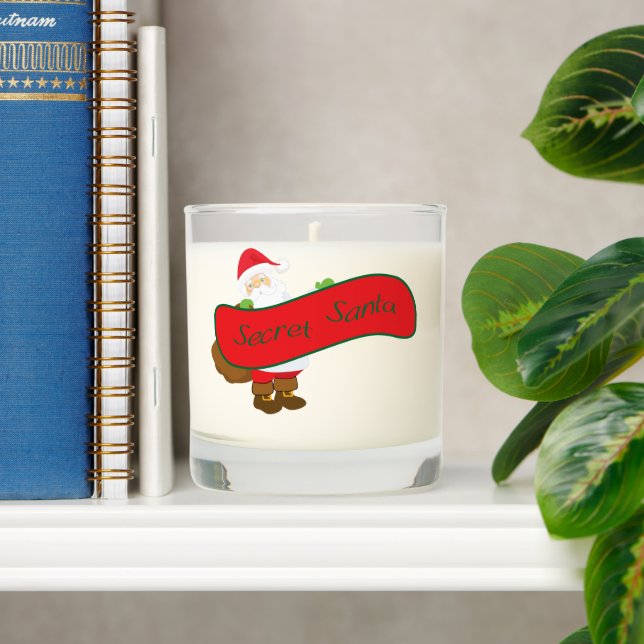 Secret Santa with Santa Figure Custom Rear Text Scented Candle (Shelf)