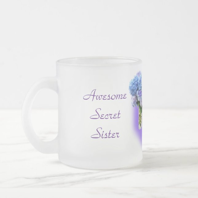 Secret Sister Hydrangea Frosted Mug- customize it Glass Coffee Mug (Left)
