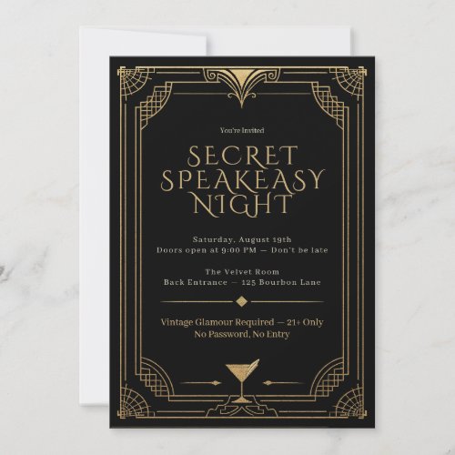 Secret Speakeasy Night Invitation - Roaring 20s
