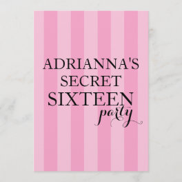 Secret Surprise Sweet Sixteen Party Pink Stripes Invitation