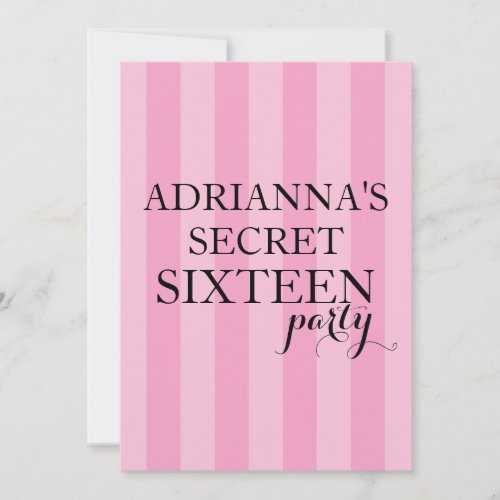 Secret Surprise Sweet Sixteen Party Pink Stripes Invitation