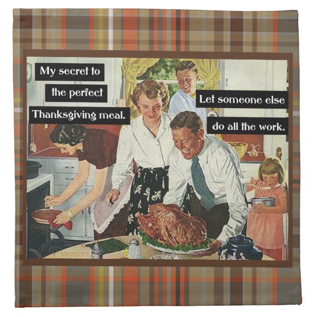 Secret to the Perfect Thanksgiving Dinner Plaid Cloth Napkin (Front)