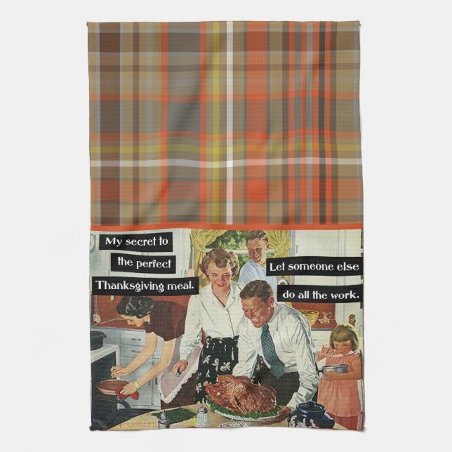 Secret to the Perfect Thanksgiving Dinner Plaid Kitchen Towel (Vertical)