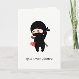 Secret Valentine Ninja Holding Origami Paper Heart Holiday Card