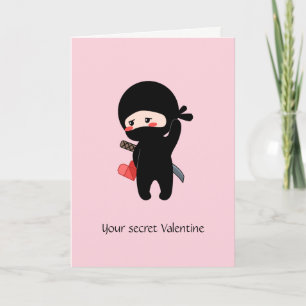Secret Valentine Ninja Origami Paper Heart Pink Holiday Card