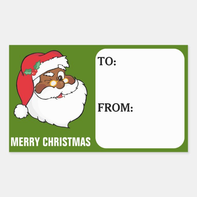 Secret Winking Black Santa Claus Gift Tag Sticker (Front)