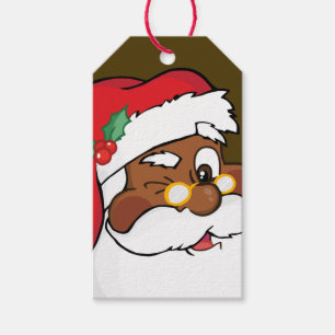 Secret Winking Black Santa Claus Paper Gift Tag