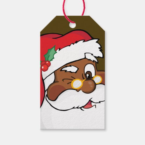 Secret Winking Black Santa Claus Paper Gift Tag