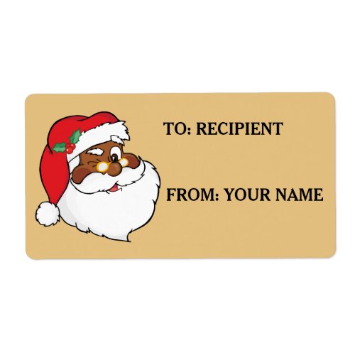 Secret Winking Black Santa Claus Printed Label