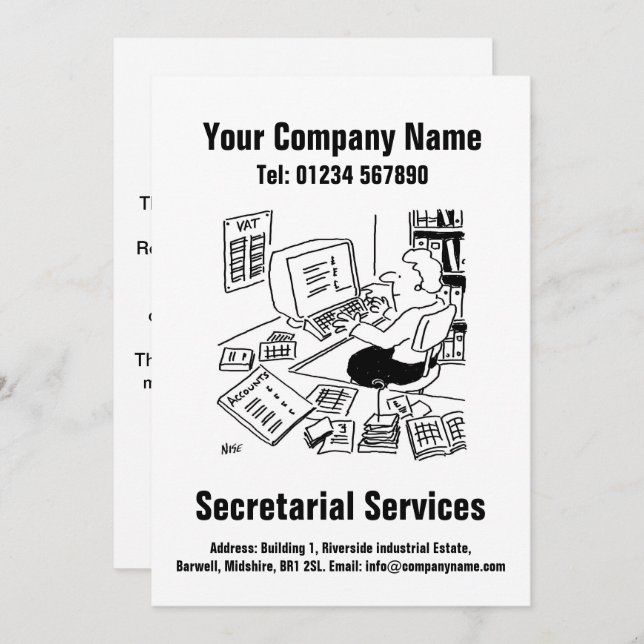 Secretarial Services Cartoon Design Card (Front/Back)