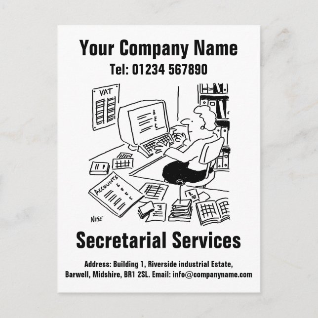 Secretarial Services Cartoon Design to Personalise Postcard (Front)