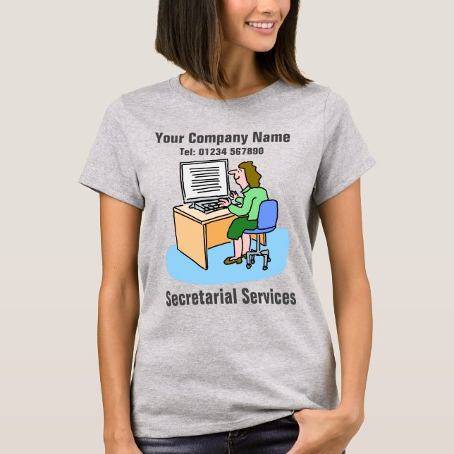 Secretarial Services Cartoon to Personalise T-Shirt (Front)