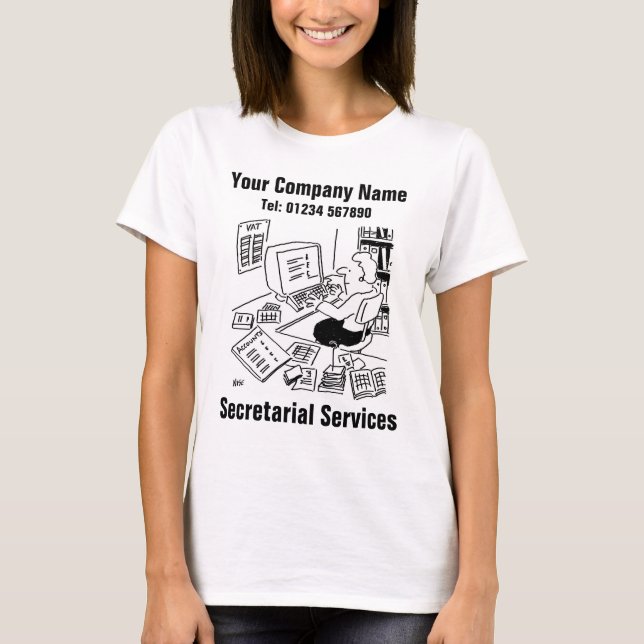 Secretarial Services Cartoon to Personalise T-Shirt (Front)