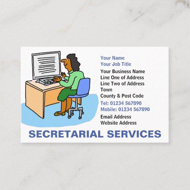Secretarial Services with Asian Female Secretary Business Card (Front)