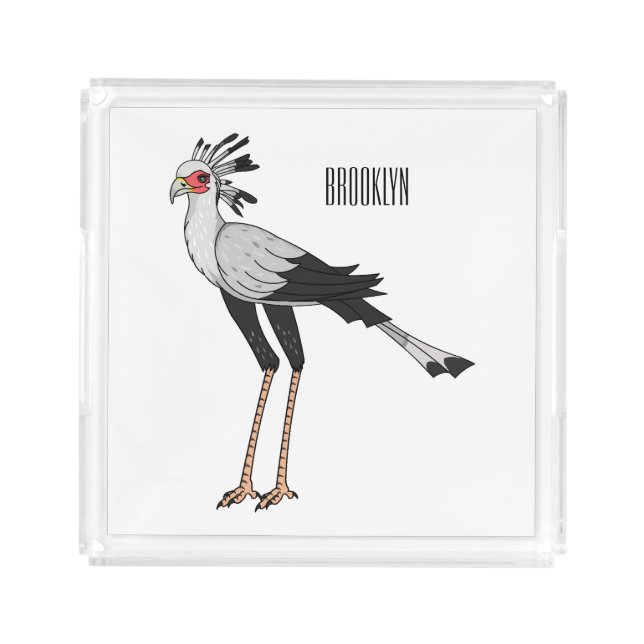 Secretary bird cartoon illustration acrylic tray (Front)