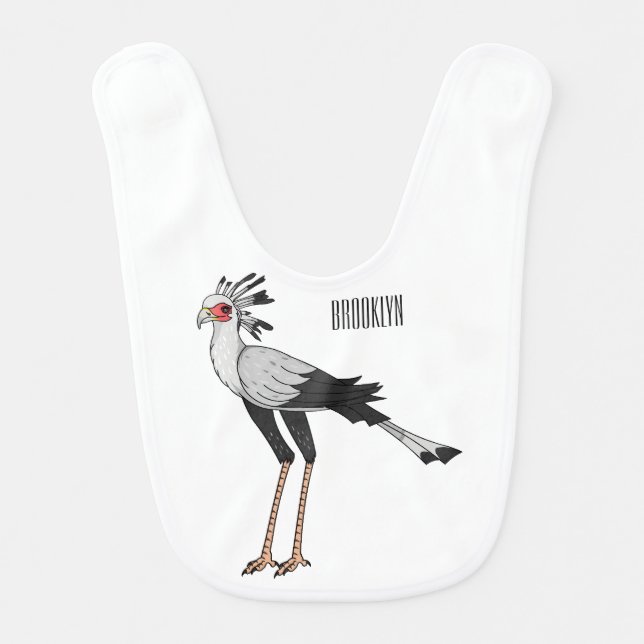 Secretary bird cartoon illustration baby bib (Front)