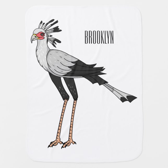 Secretary bird cartoon illustration baby blanket (Front)