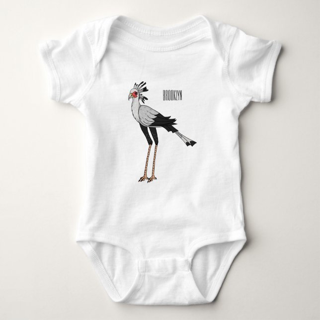 Secretary bird cartoon illustration baby bodysuit (Front)